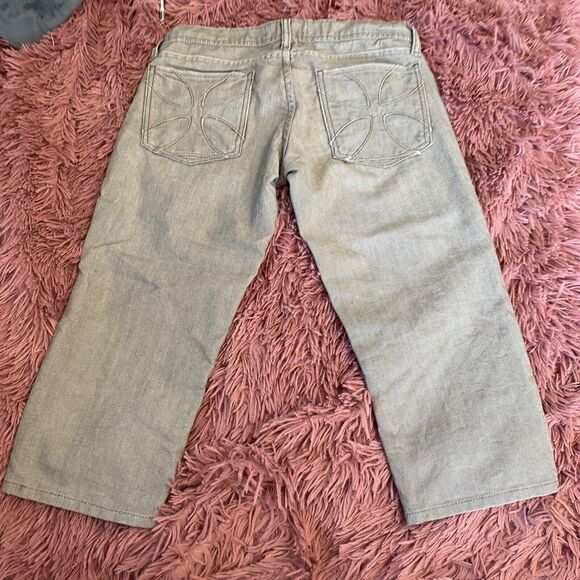 VTG Habitual Gray Taupe Low Rise Bermuda Long Line Design Pocket Denim Shorts 25 - Picture 10 of 10